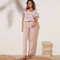 Pantalon effet ventre plat, coton stretch