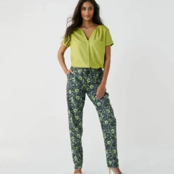 Pantalon fuselé, coton-lin imprimé ethnique
