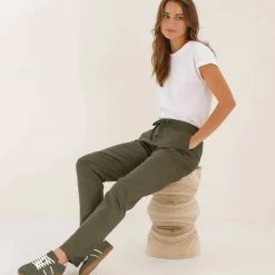 Pantalon fuselé fluide, lin-coton