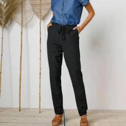 Pantalon fuselé fluide, lin-coton
