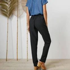 Pantalon fuselé fluide, lin-coton
