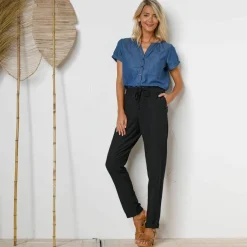 Pantalon fuselé fluide, lin-coton