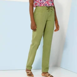Pantalon fuselé fluide, lin-coton