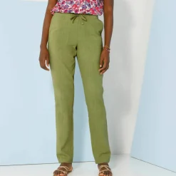 Pantalon fuselé fluide, lin-coton