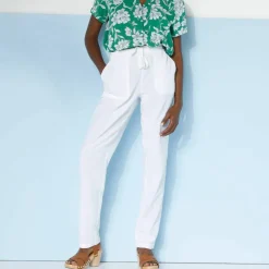 Pantalon fuselé fluide, lin-coton