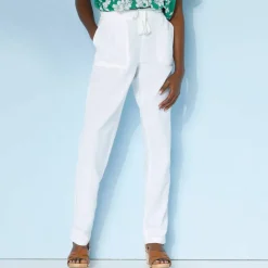 Pantalon fuselé fluide, lin-coton