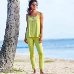 Pantalon fuselé uni, taille élastiquée