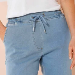 Pantalon jogpant maille effet jean, ceinture élastiquée