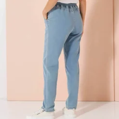 Pantalon jogpant maille effet jean, ceinture élastiquée