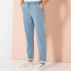 Pantalon jogpant maille effet jean, ceinture élastiquée