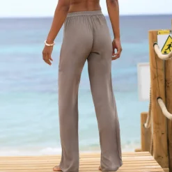 Pantalon large droit, crépon fluide