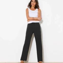 Pantalon large droit, crépon fluide