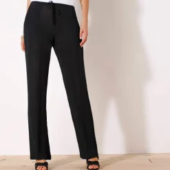 Pantalon large droit, crépon fluide
