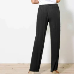 Pantalon large droit, crépon fluide
