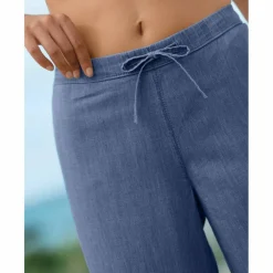 Pantalon large droit, denim léger