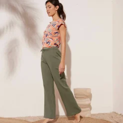 Pantalon large droit, gaze de coton