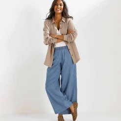 Pantalon large en jean léger, taille élastiquée