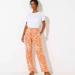 Pantalon large fluide, imprimé bicolore