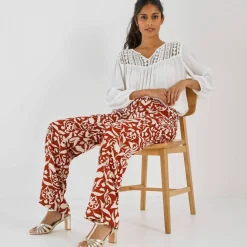 Pantalon large fluide, imprimé bicolore