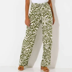 Pantalon large fluide, imprimé bicolore
