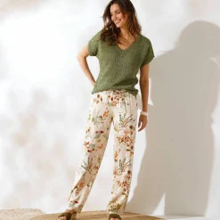 Pantalon large fluide, imprimé fleuri