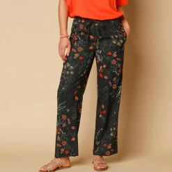 Pantalon large fluide, imprimé fleuri