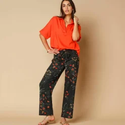 Pantalon large fluide, imprimé fleuri