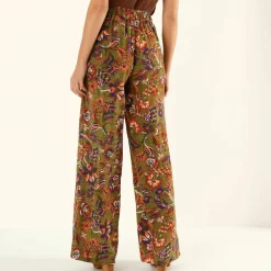 Pantalon large fluide, imprimé fleurs indiennes