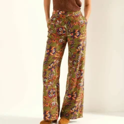 Pantalon large fluide, imprimé fleurs indiennes