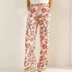 Pantalon large fluide, imprimé fleurs indiennes