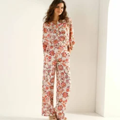 Pantalon large fluide, imprimé fleurs indiennes