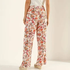 Pantalon large fluide, imprimé fleurs indiennes