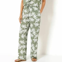 Pantalon large fluide, imprimé palmiers