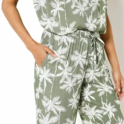 Pantalon large fluide, imprimé palmiers