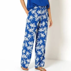 Pantalon large fluide, imprimé palmiers