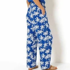 Pantalon large fluide, imprimé palmiers