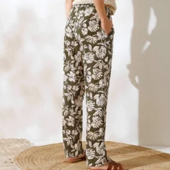 Pantalon large fluide, imprimé végétal