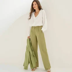 Pantalon large fluide, lin mélangé