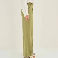 Pantalon large fluide, lin mélangé