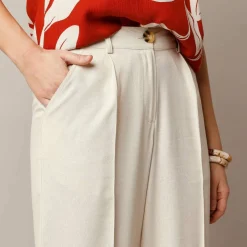 Pantalon large fluide, lin mélangé