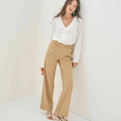 Pantalon large fluide, lin mélangé
