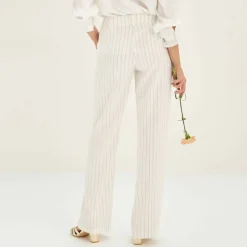 Pantalon large fluide rayé, viscose-lin