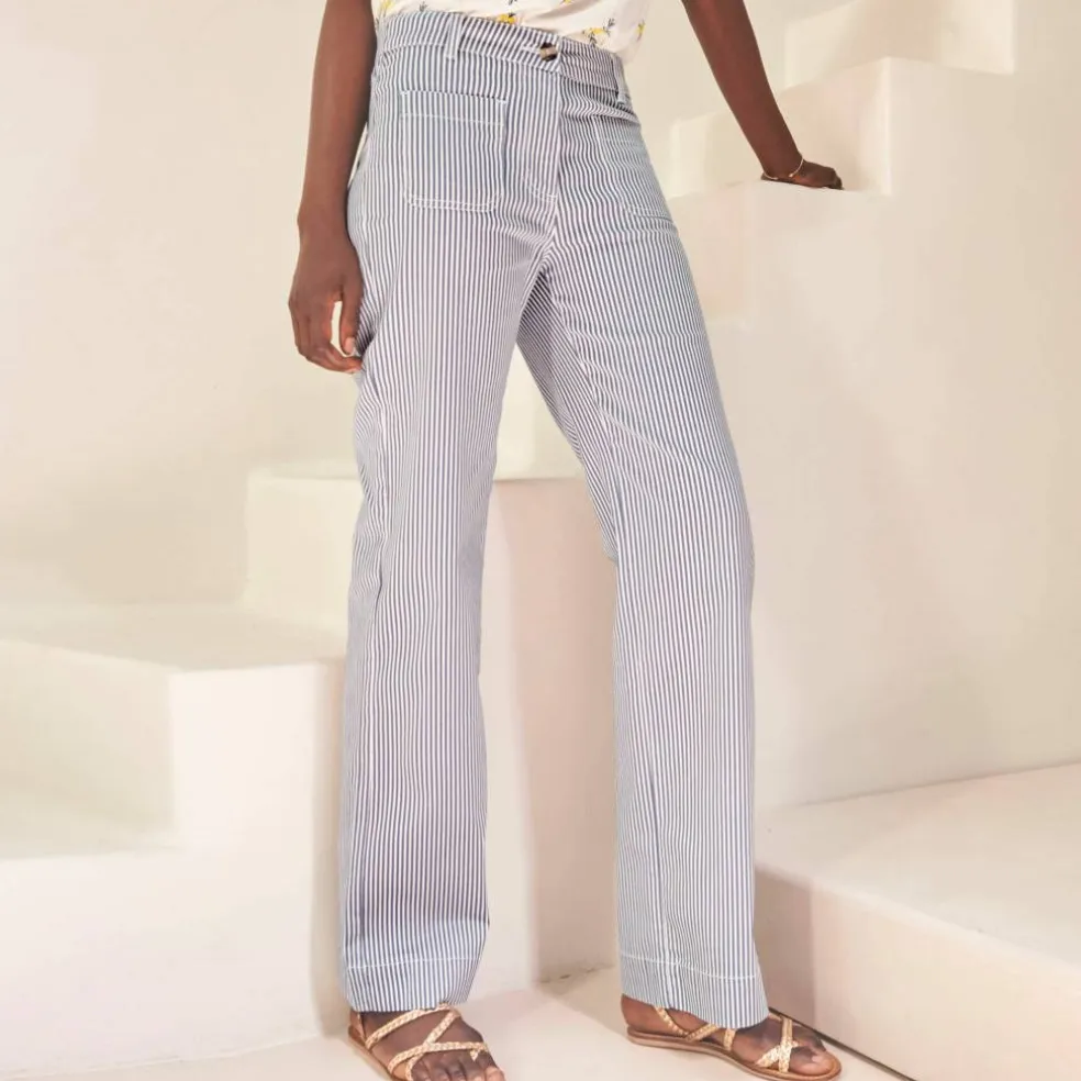 Pantalon large, imprimé rayé