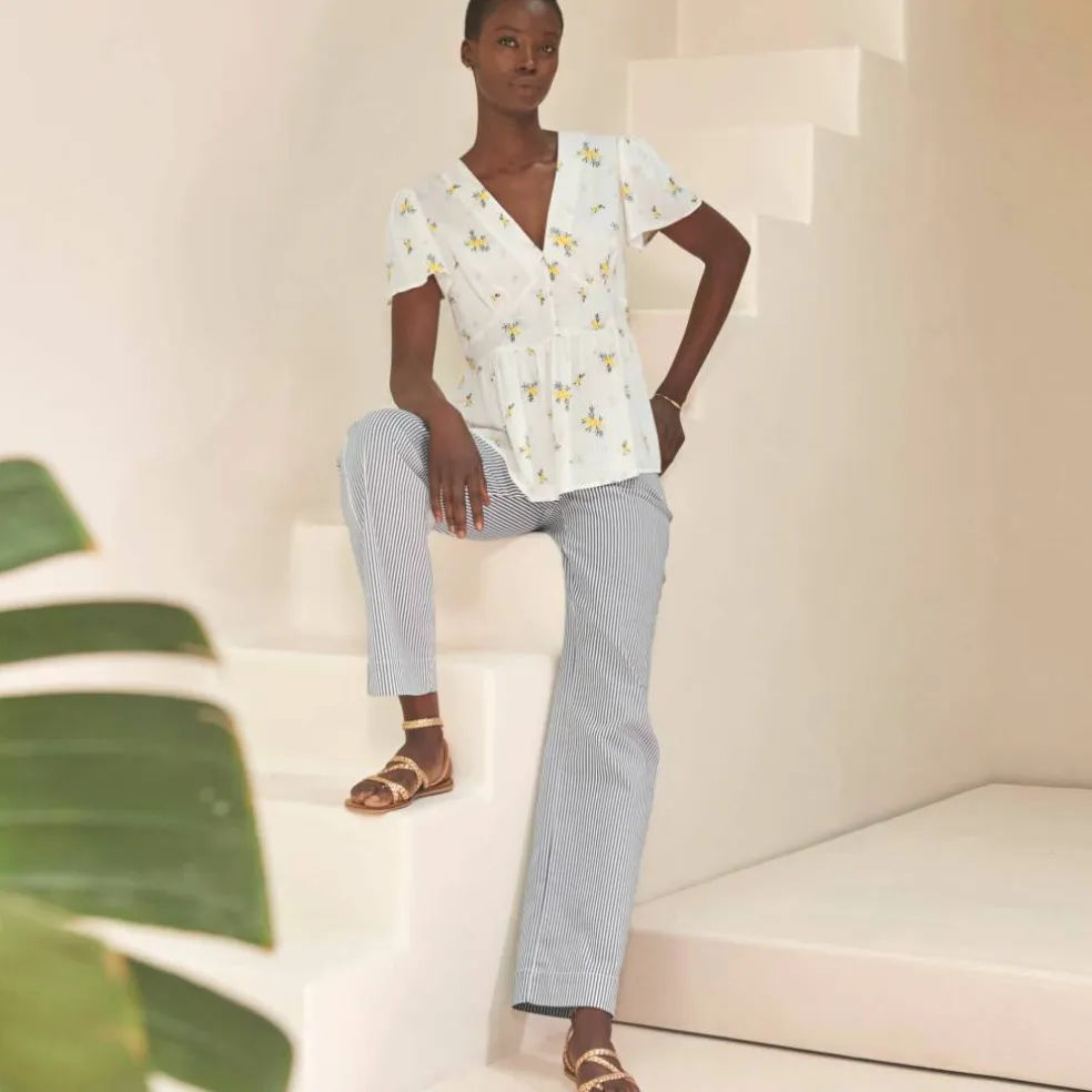 Pantalon large, imprimé rayé
