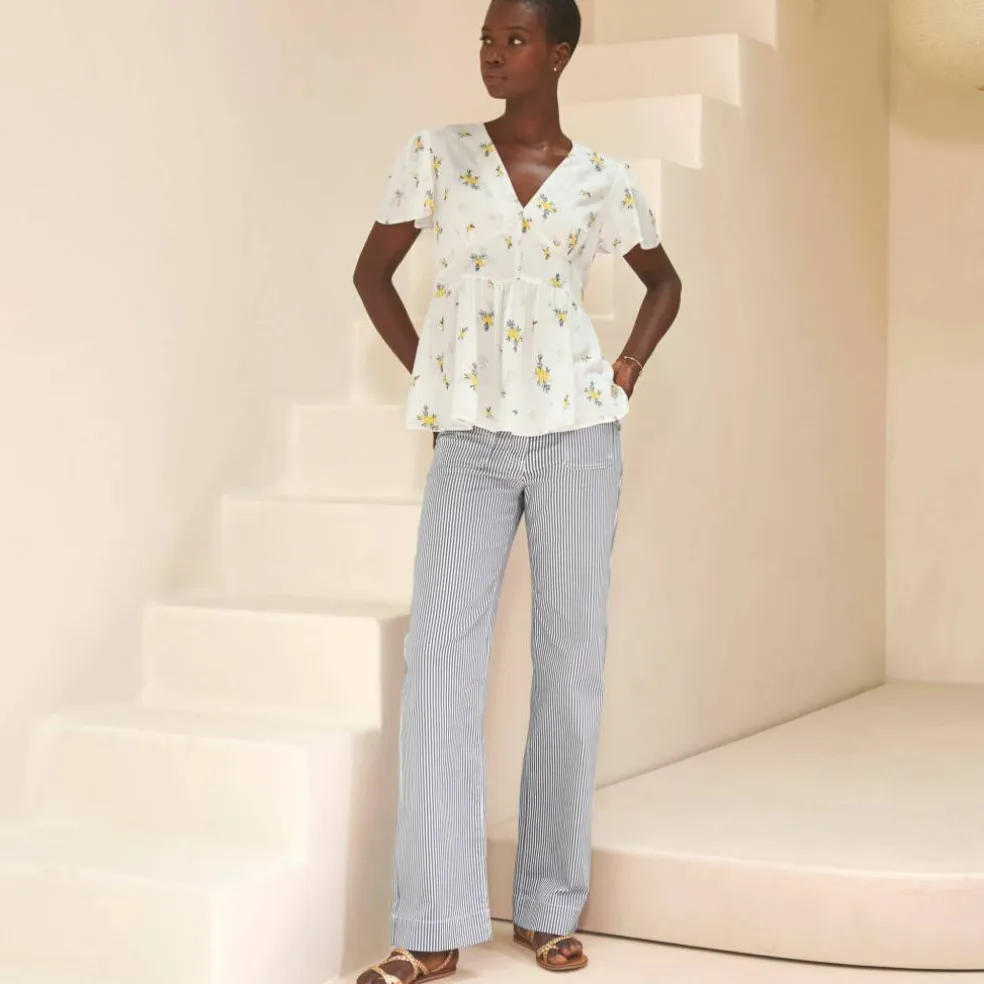 Pantalon large, imprimé rayé