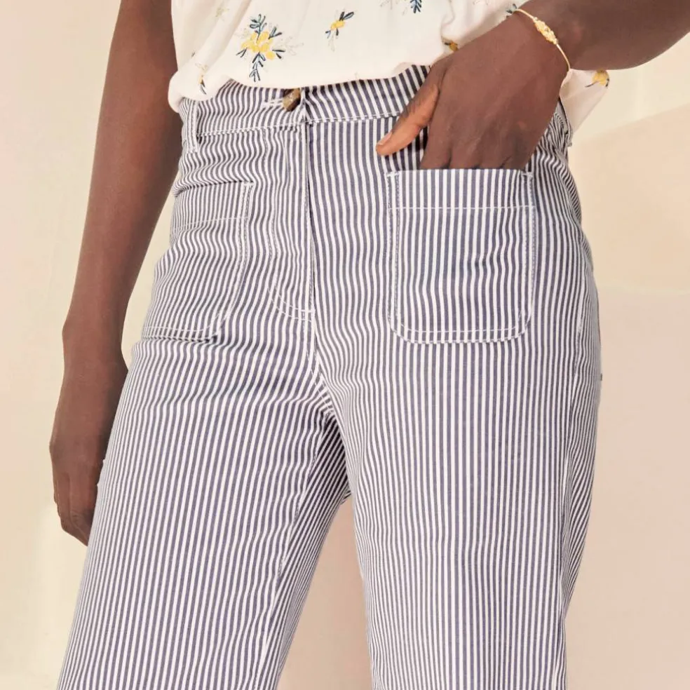 Pantalon large, imprimé rayé