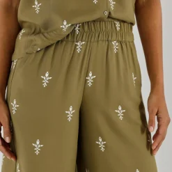Pantalon large imprimé, taille élastiquée