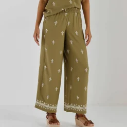 Pantalon large imprimé, taille élastiquée
