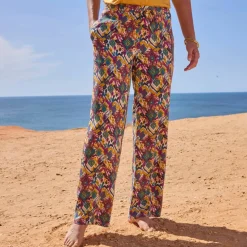 Pantalon large imprimé, taille élastiquée