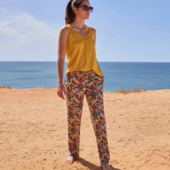 Pantalon large imprimé, taille élastiquée